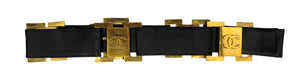 Chanel 1980'S BLACK LEATHER AND GOLD BUCKLE CC LINK BELT BACK VIEW 6 of 8