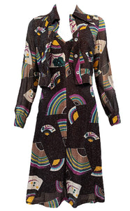 70s Lurex Glam Rainbow Dress & Jacket Ensemble ENSEMBLE FRONT 1 of 7. RBCC 