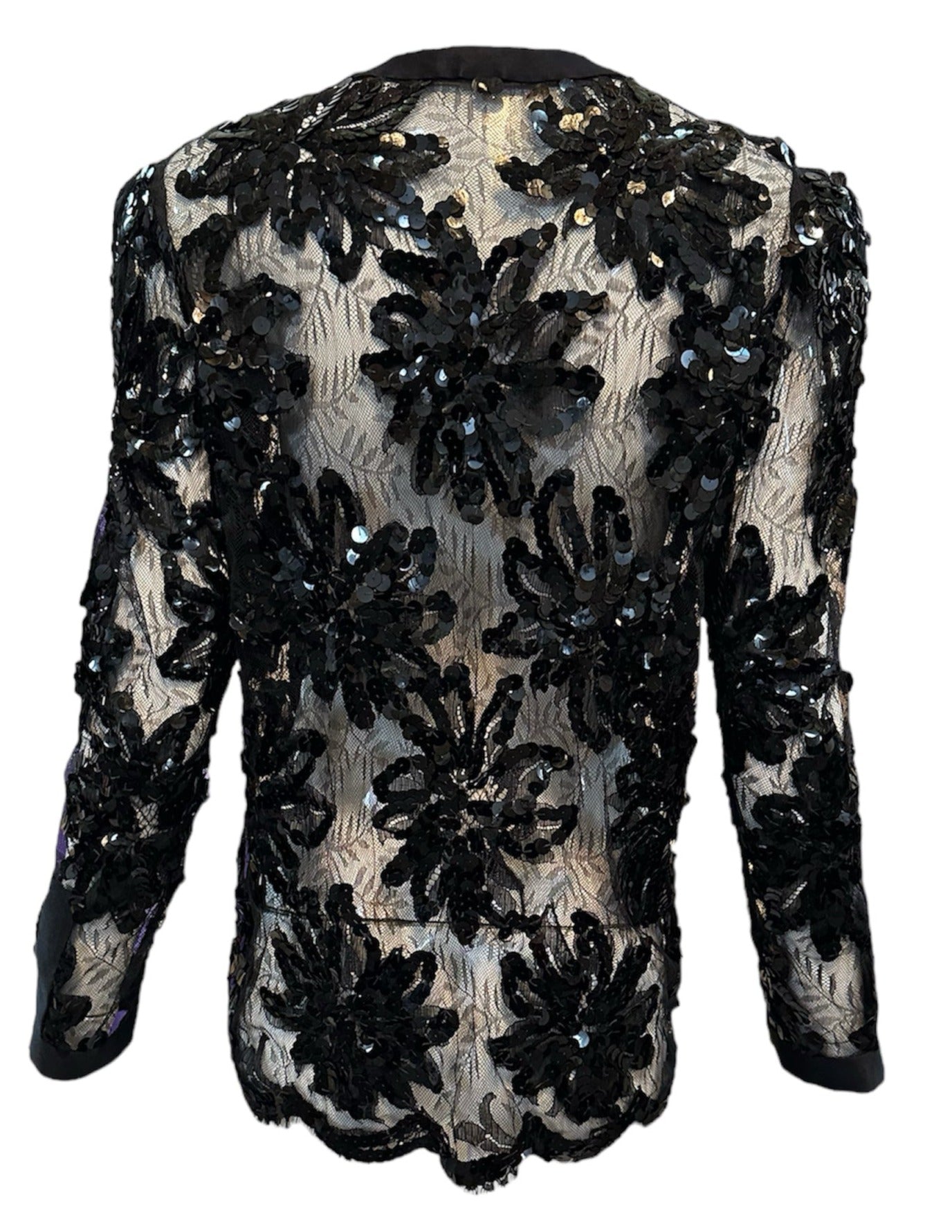    Adolfo 80s Black Chantilly Evening Jacket with Sequin Embellishment BACK 3 of 6