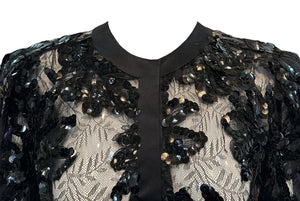    Adolfo 80s Black Chantilly Evening Jacket with Sequin Embellishment COLLAR DETAIL 4 of 6
