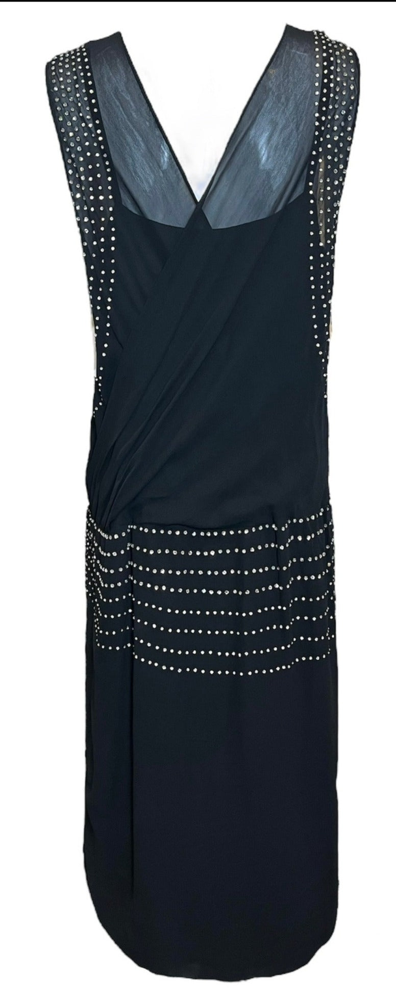 1920s Black Chiffon Flapper Dress Studded with Rhinestones BACK 3 of 6