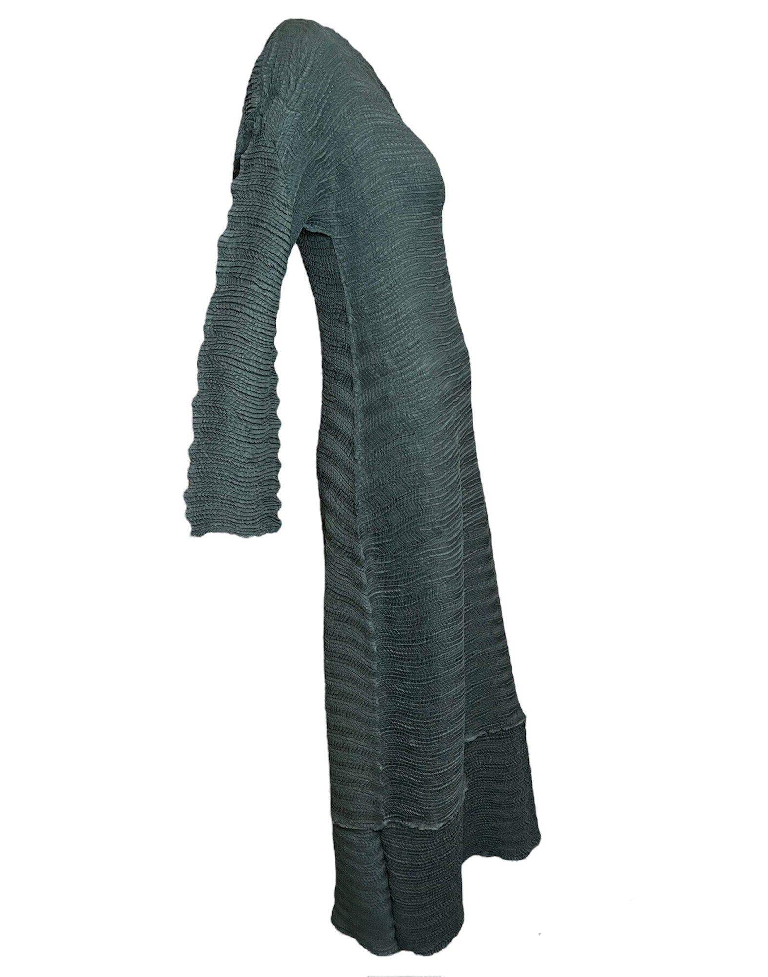 Issey Miyake Olive Green Pleated Maxi Dress SIDE 2 of 5