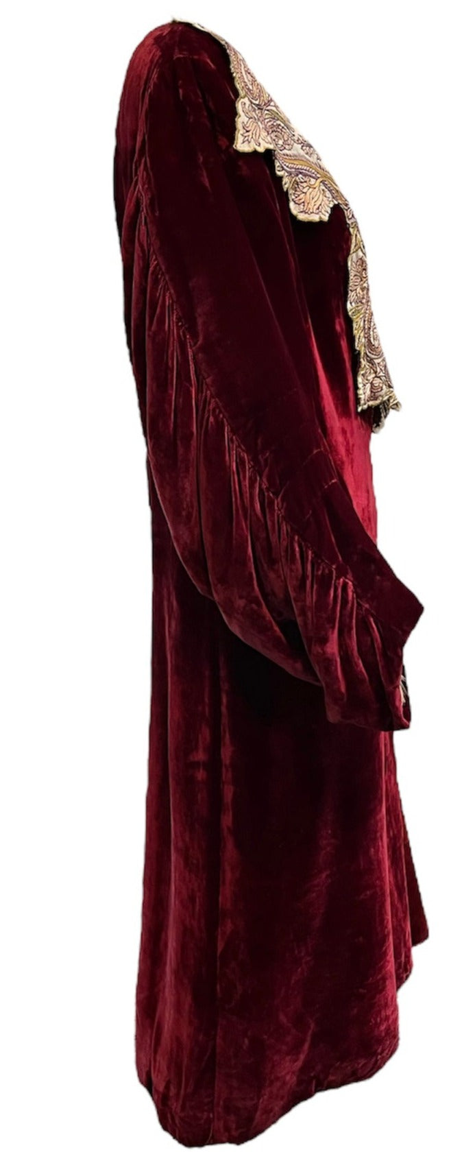 20s Lord & Taylor Ruby Red Silk Velvet Opera Coat with Embroidered Collar SIDE 2 of 6