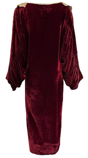 20s Lord & Taylor Ruby Red Silk Velvet Opera Coat with Embroidered Collar BACK 3 of 6