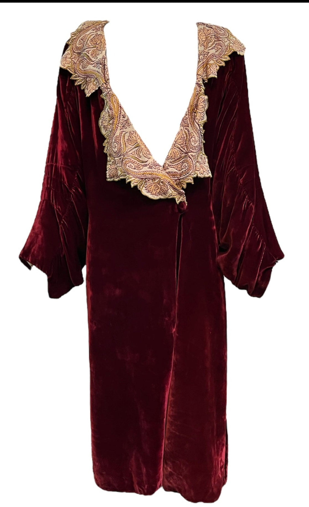 20s Lord & Taylor Ruby Red Silk Velvet Opera Coat with Embroidered CollarFRONT 1 of 6
