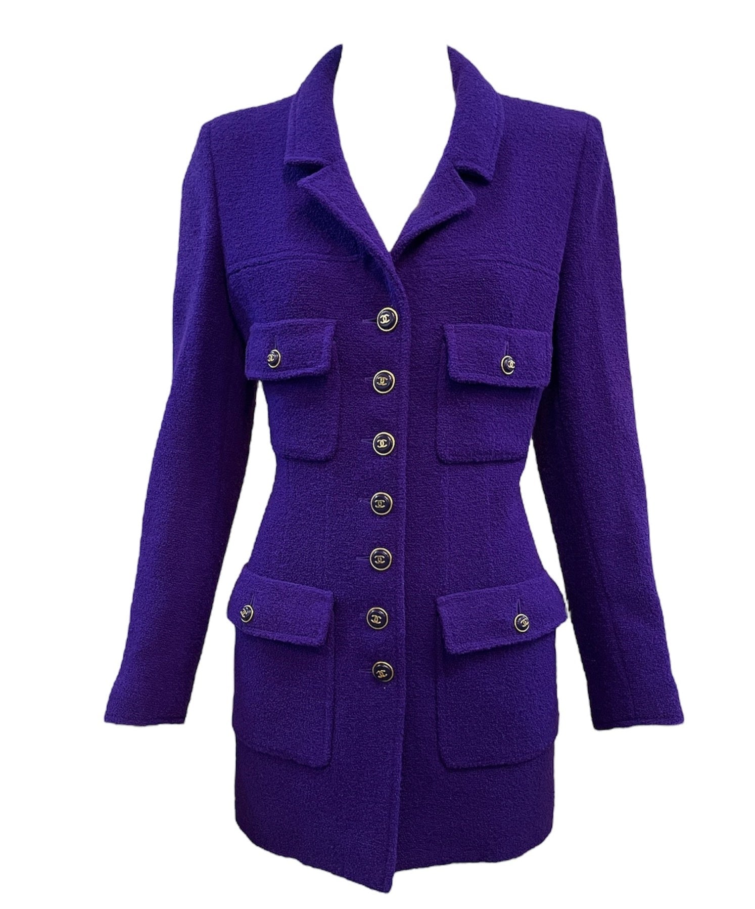  Chanel 2000s Purple Nubby Wool Skirt Suit JACKET 4 of 8