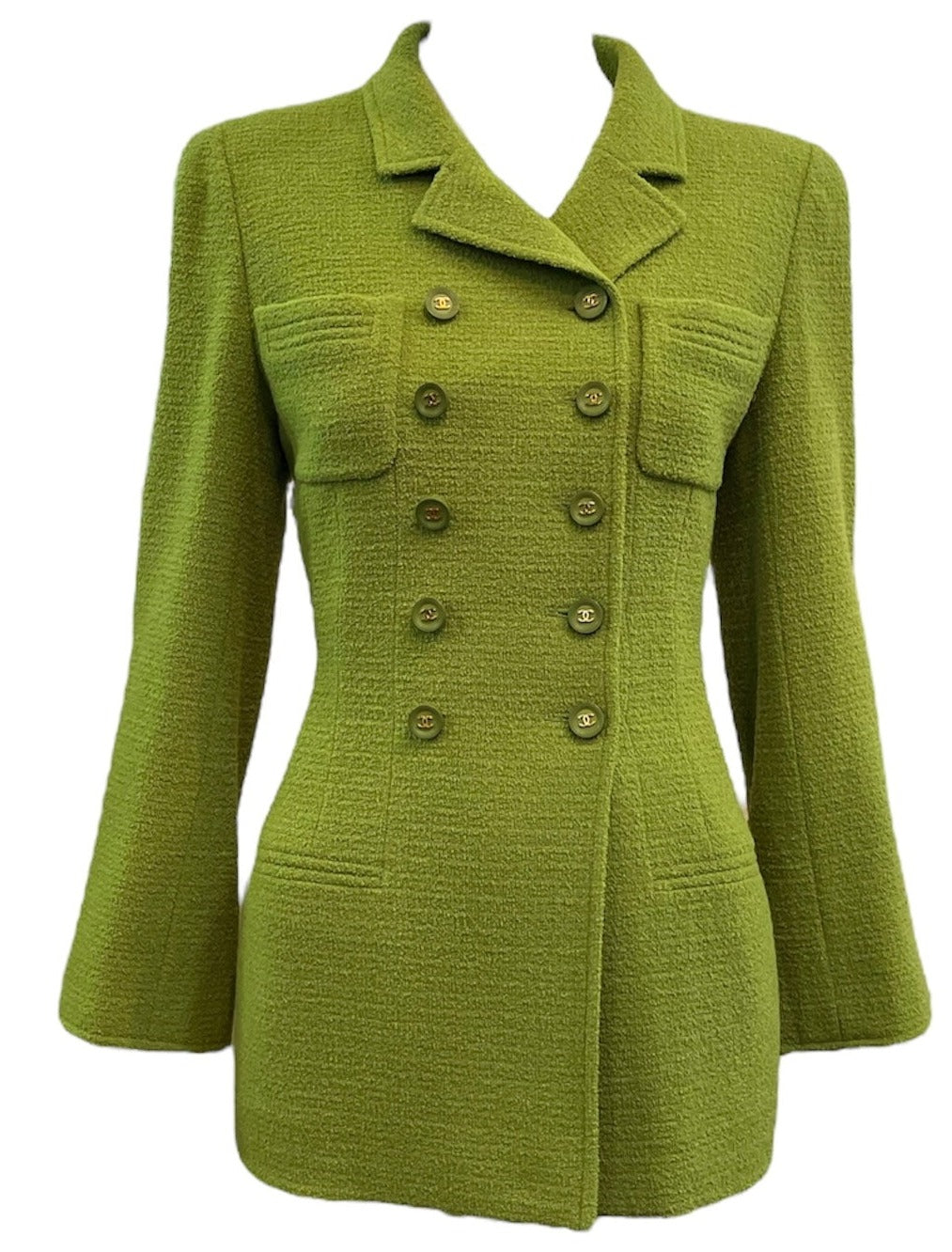   Chanel 90s Lime Green Wool Jacket with Silk Lining  FRONT 1 of 6