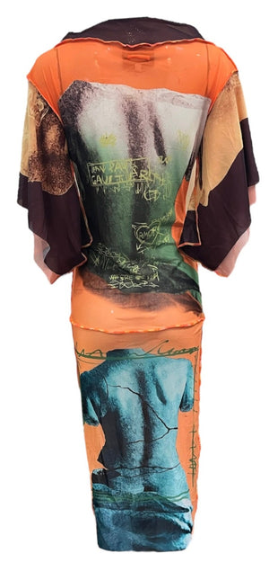 Jean Paul Gaultier Maille 1999 Venus de Milo Print Fuzzi Mesh Maxi Dress BACK 3 of 6