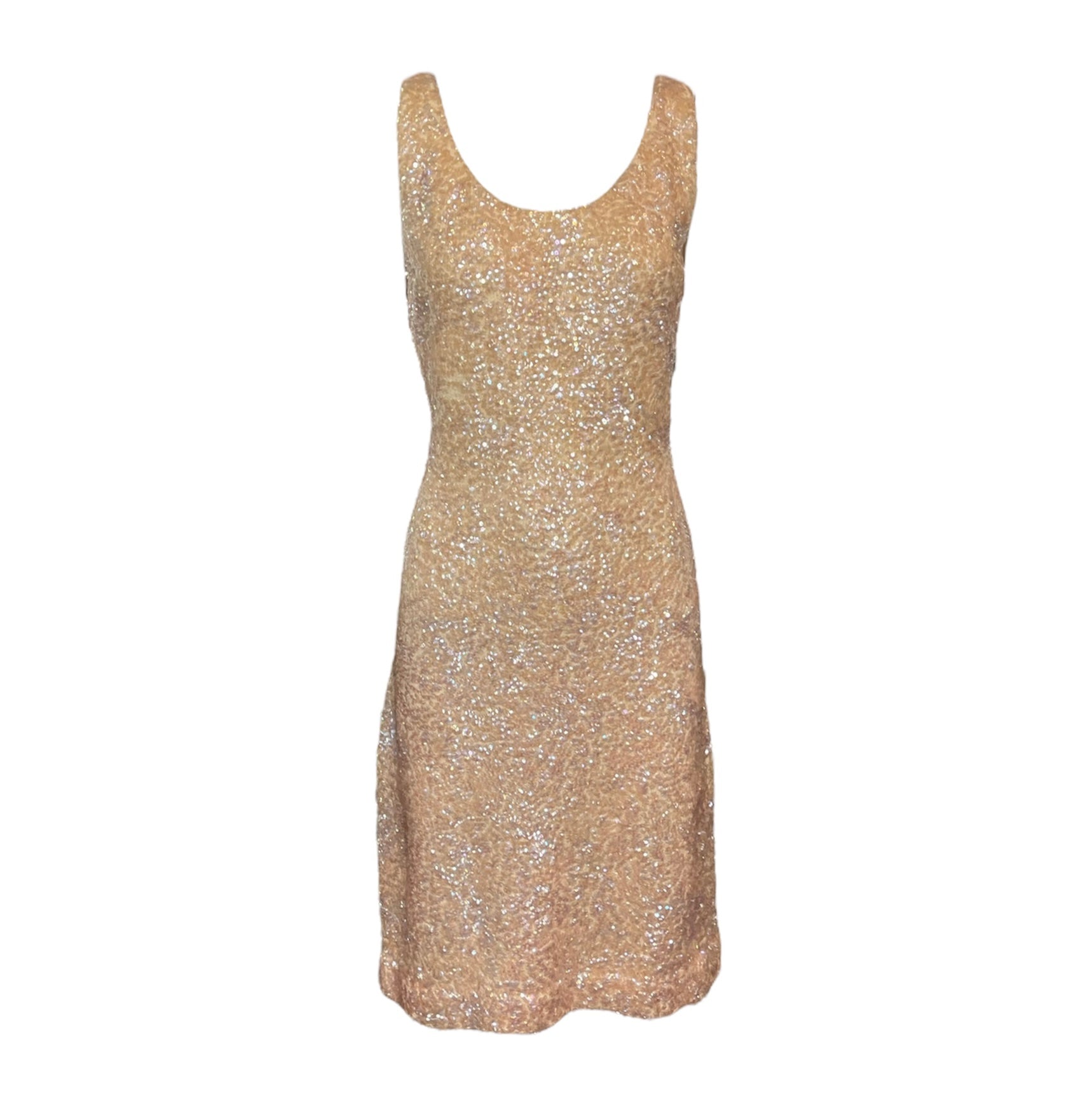 1960s Ivory Knit Body Con Dress with Iridescent Sequins 1960s Ivory Knit Body Con Dress with Iridescent Sequins