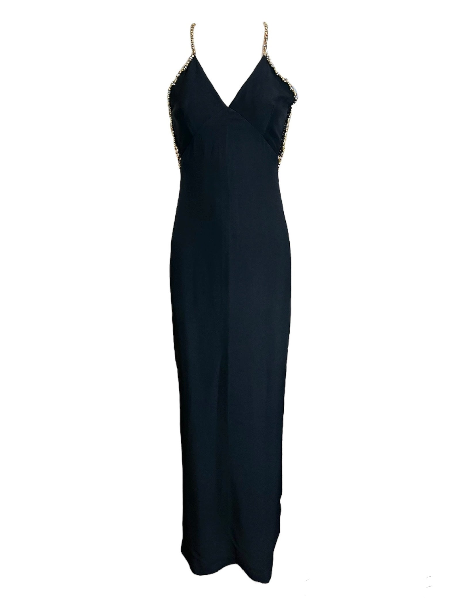 Jean-Louis Scherrer Couture Late 90's Black Gown with Beaded Straps Jean-Louis Scherrer Couture Late 90's Black Gown with Beaded Straps