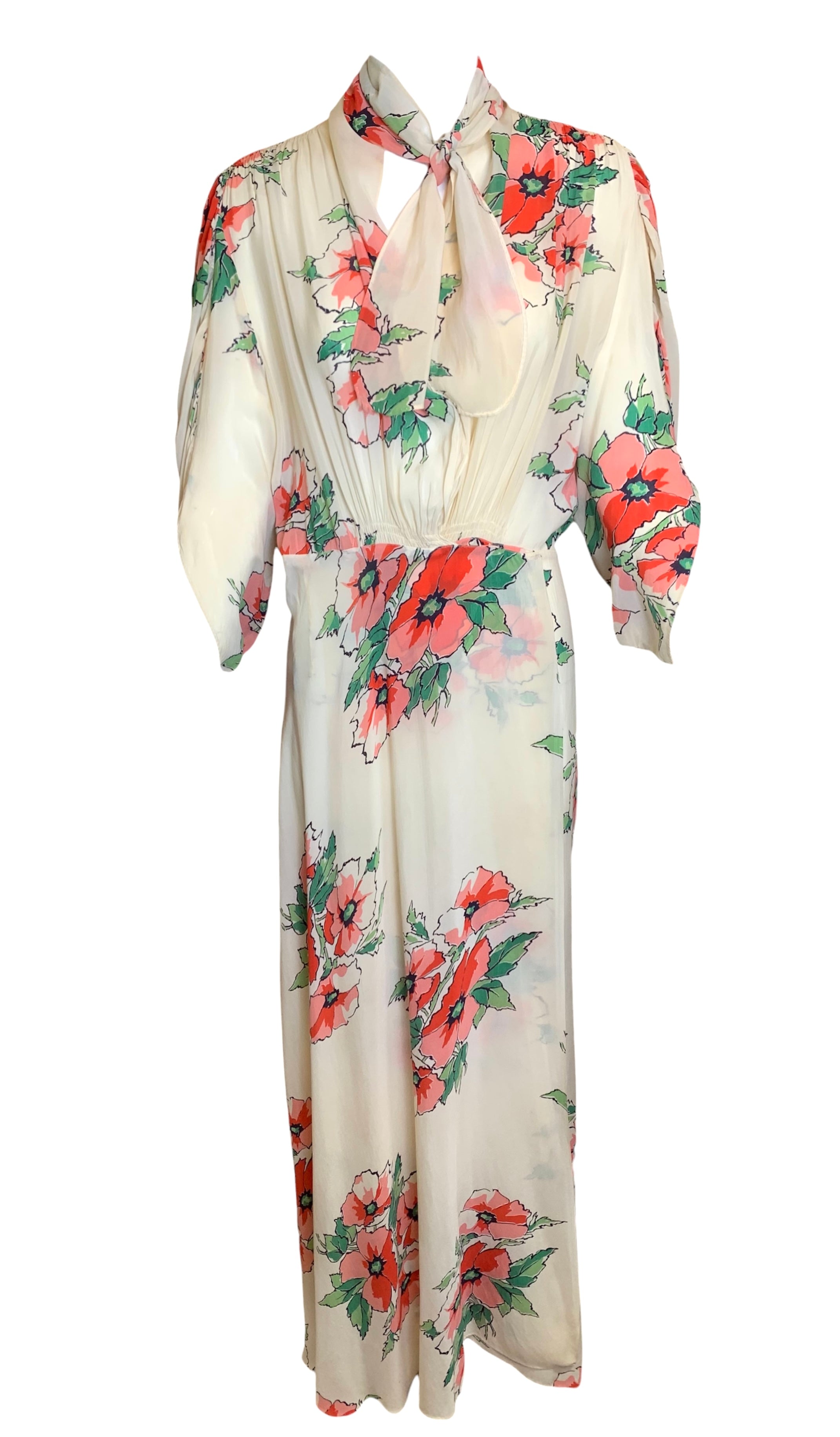 1940s Cream and Coral Pink Blossom Silk Wrap Dress – THE WAY WE WORE