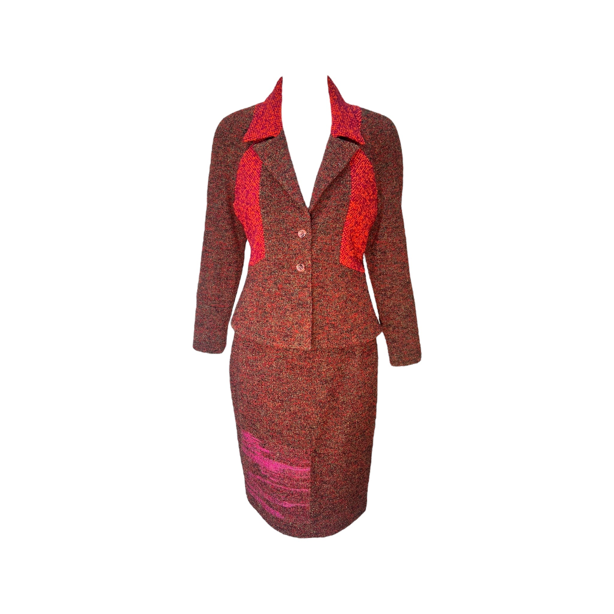 Christian Lacroix 1990's Red Boucle and Loop Knit Skirt Suit, NWT Christian Lacroix 1990's Red Boucle and Loop Knit Skirt Suit, NWT