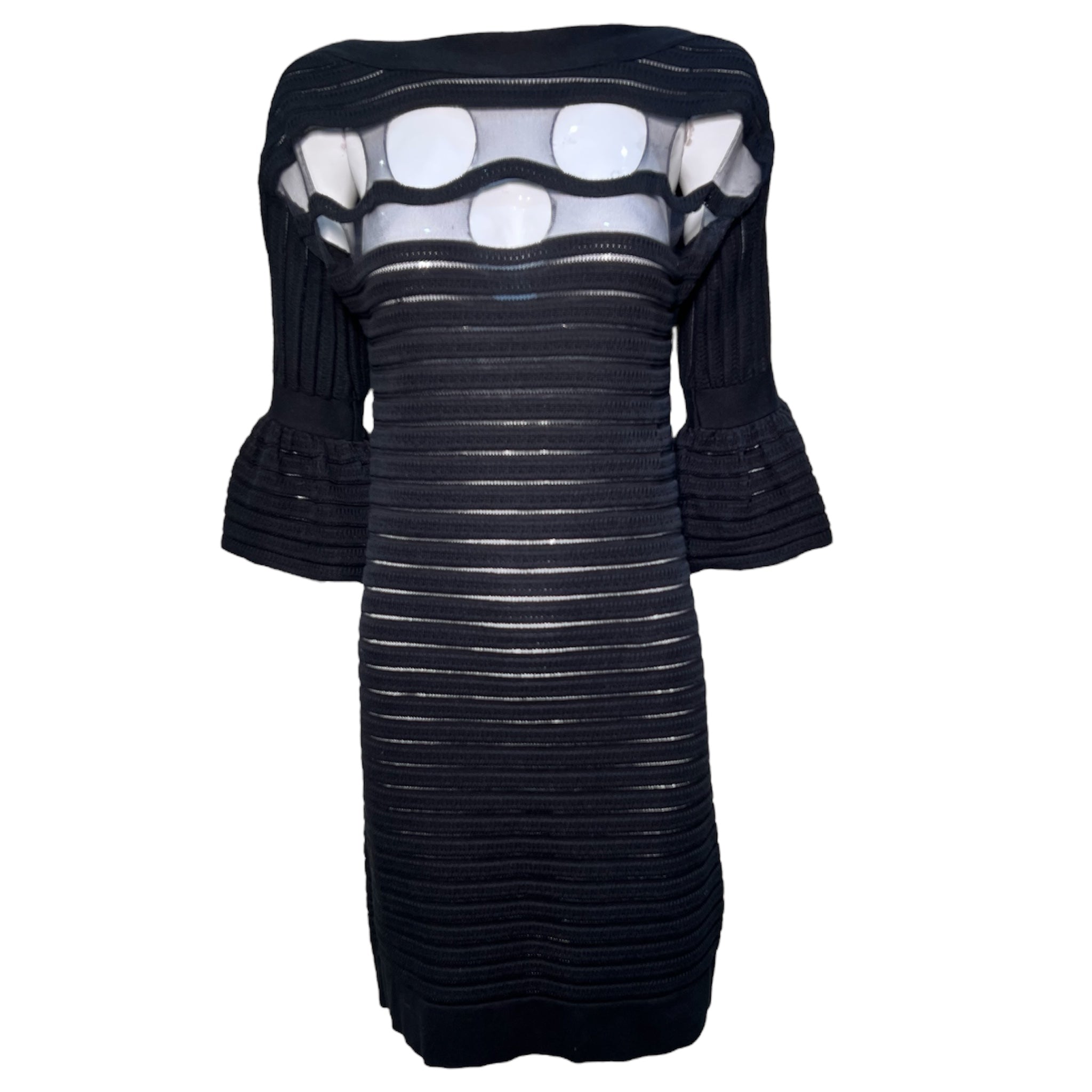 Emanuel Ungaro 1990's Black Peek-A-Boo Cut Bodice Knit Dress Emanuel Ungaro 1990's Black Peek-A-Boo Cut Bodice Knit Dress