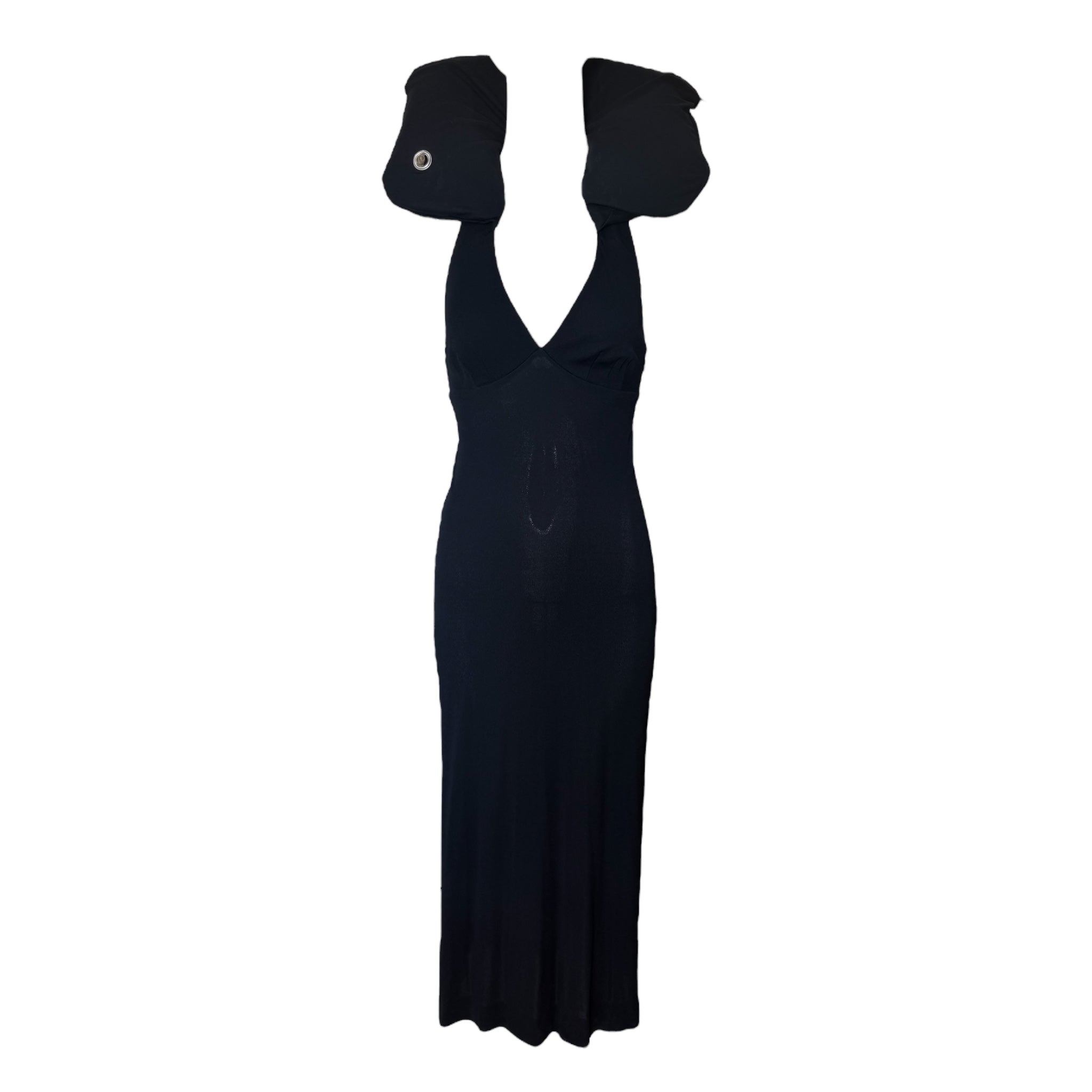 Moschino 1990's Black Crepe Life Preserver Midi Dress THE WAY WE WORE Moschino 1990's Black Crepe Life Preserver Midi Dress THE WAY WE WORE