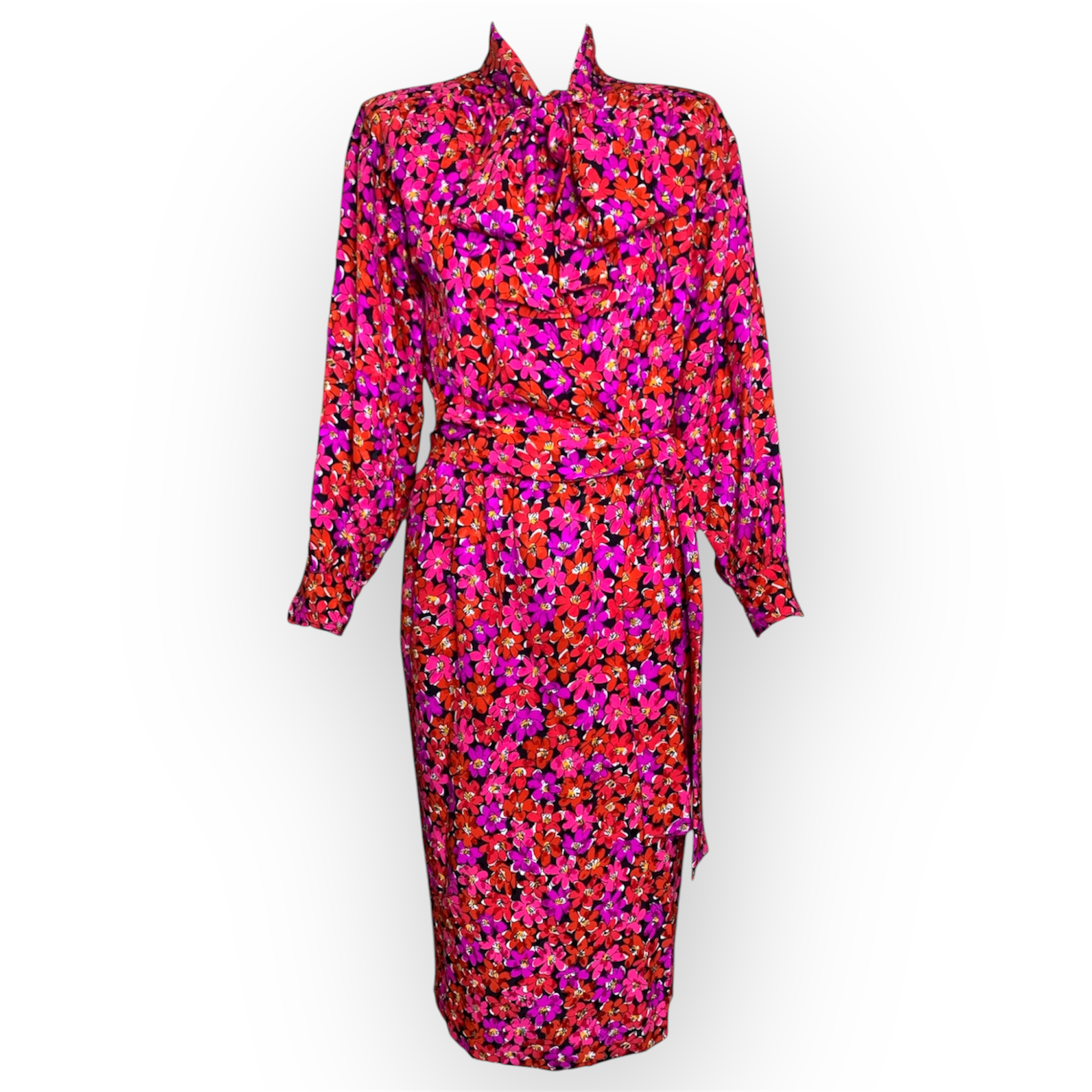 1989 Saint Laurent Magenta Silk Floral Print Dress Ensemble - The Way We Wore