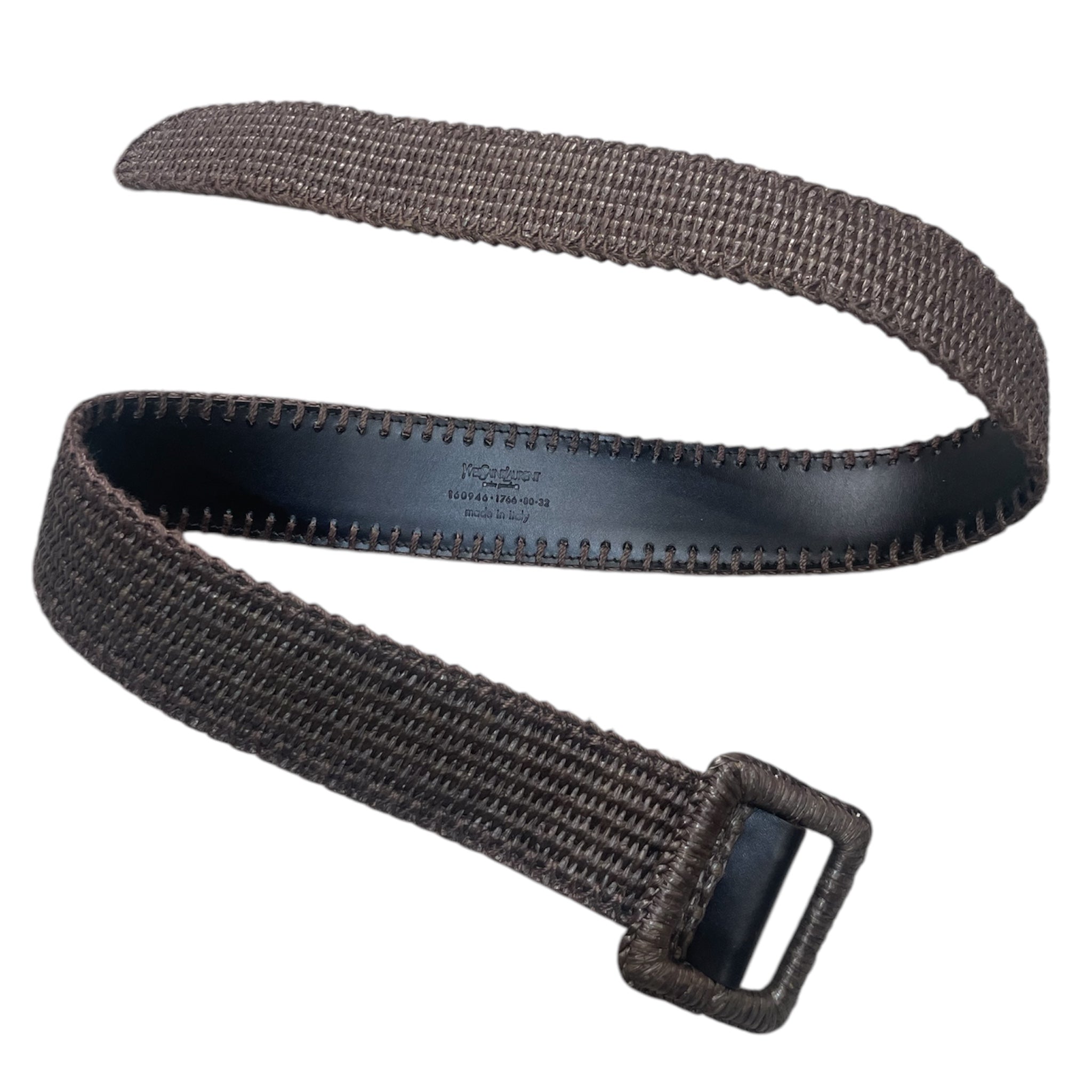 Yves Saint Laurent Rive Gauche Brown Woven Raffia Square Buckle Safari Belt LENGTH