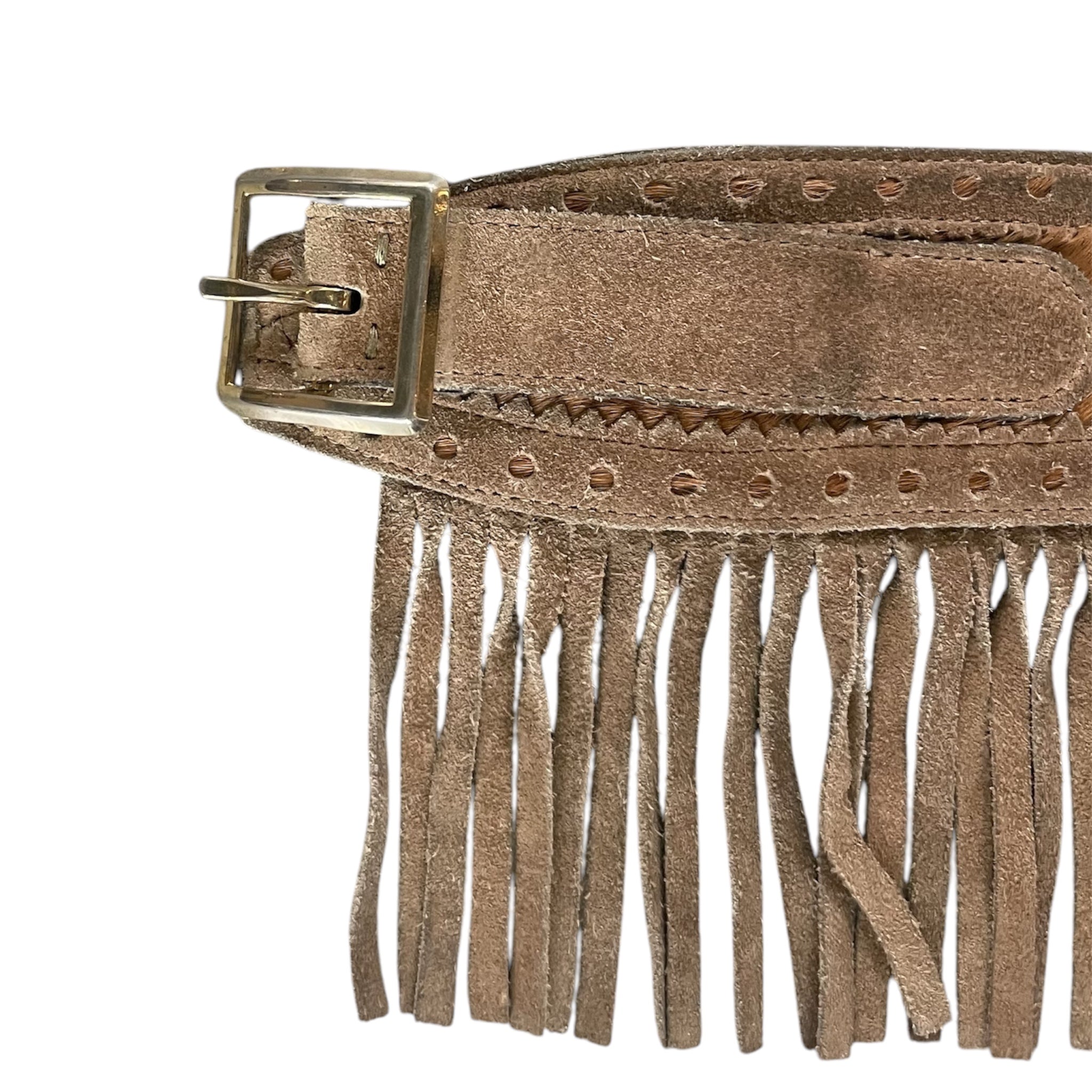 Yves Saint Laurent 1970's Suede Fringe & Calfskin Safari Belt DETAIL