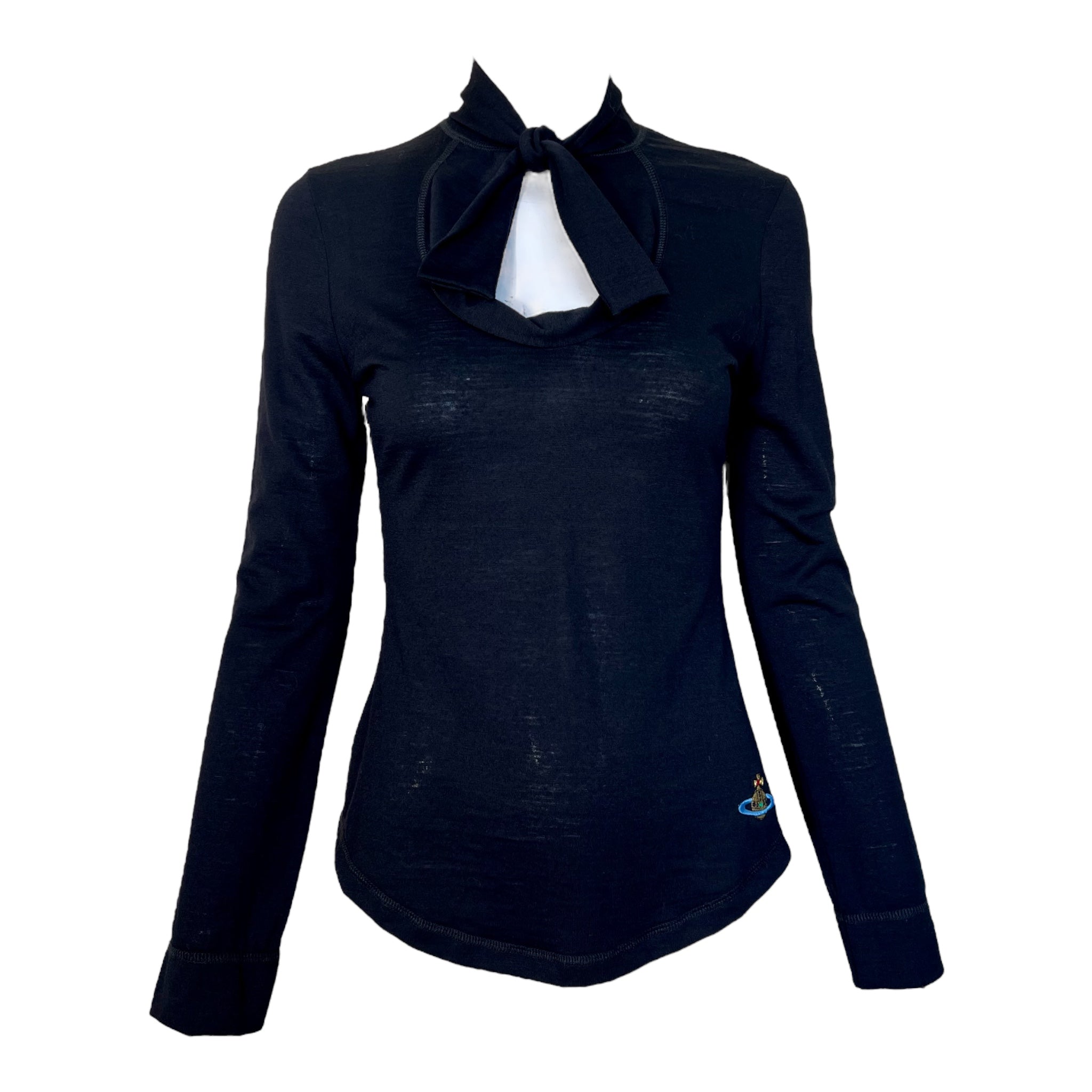 Vivienne Westwood Red Label 1990's Black Wool Tie-Neck Knit Shirt THE WAY WE WORE Vivienne Westwood Red Label 1990's Black Wool Tie-Neck Knit Shirt THE WAY WE WORE