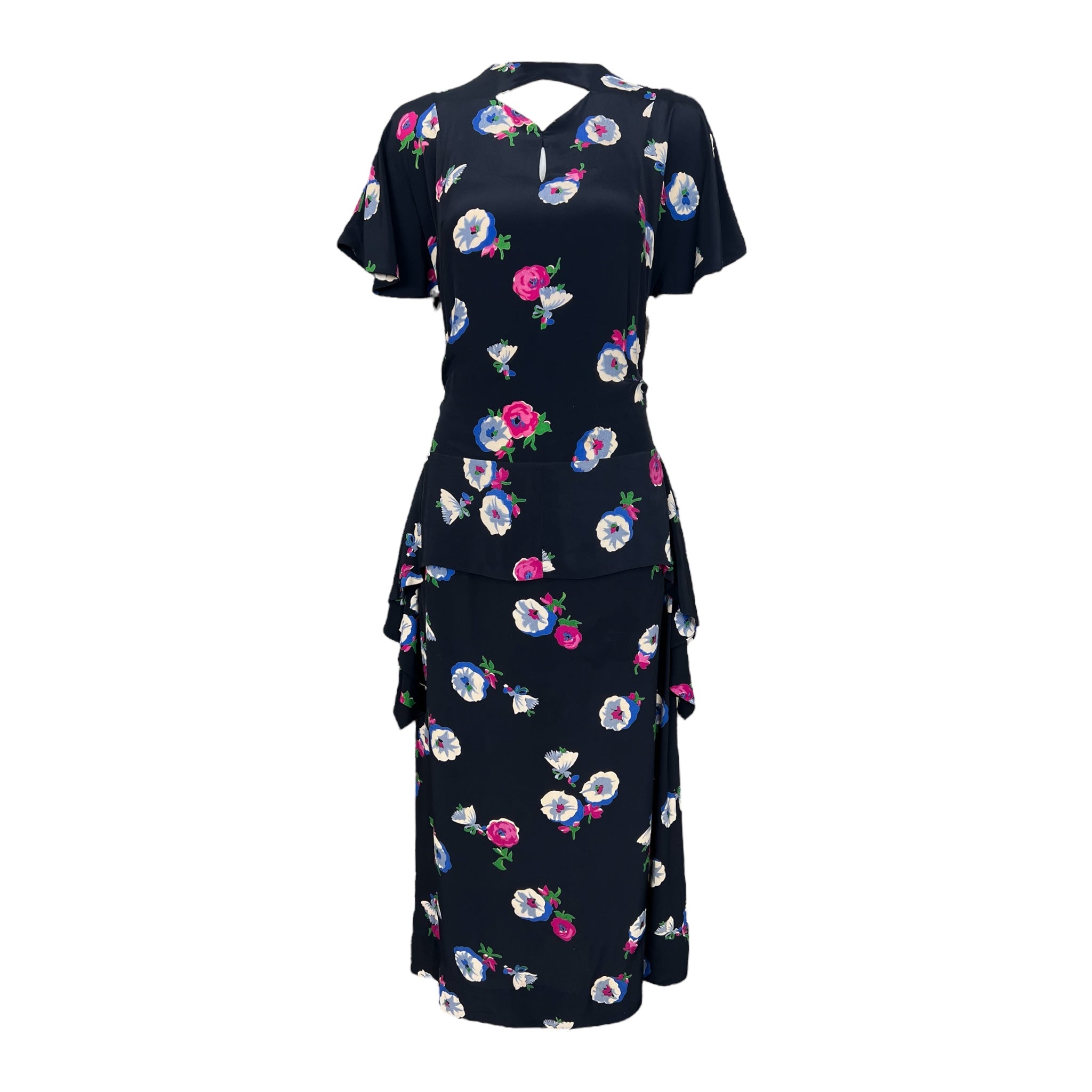 Eisenberg 1940's Blue Rayon Floral Peplum Dress THE WAY WE WORE Eisenberg 1940's Blue Rayon Floral Peplum Dress THE WAY WE WORE