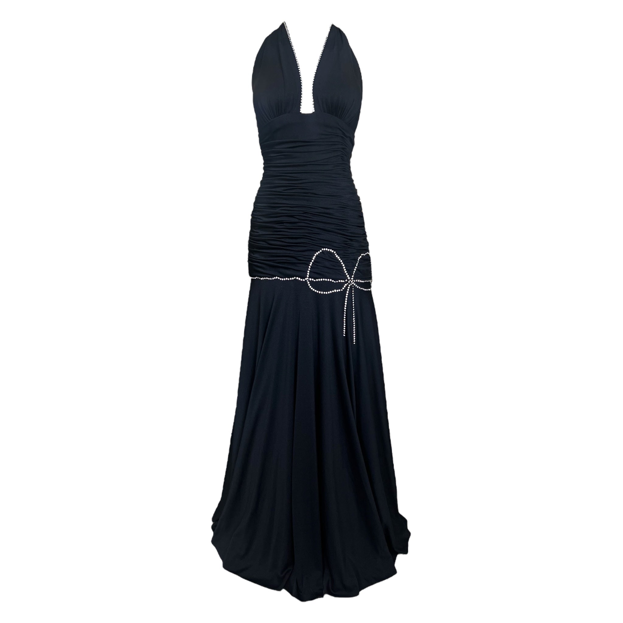 Loris Azzaro 1970's Black Halter Gown with Rhinestone Embellishment Loris Azzaro 1970's Black Halter Gown with Rhinestone Embellishment