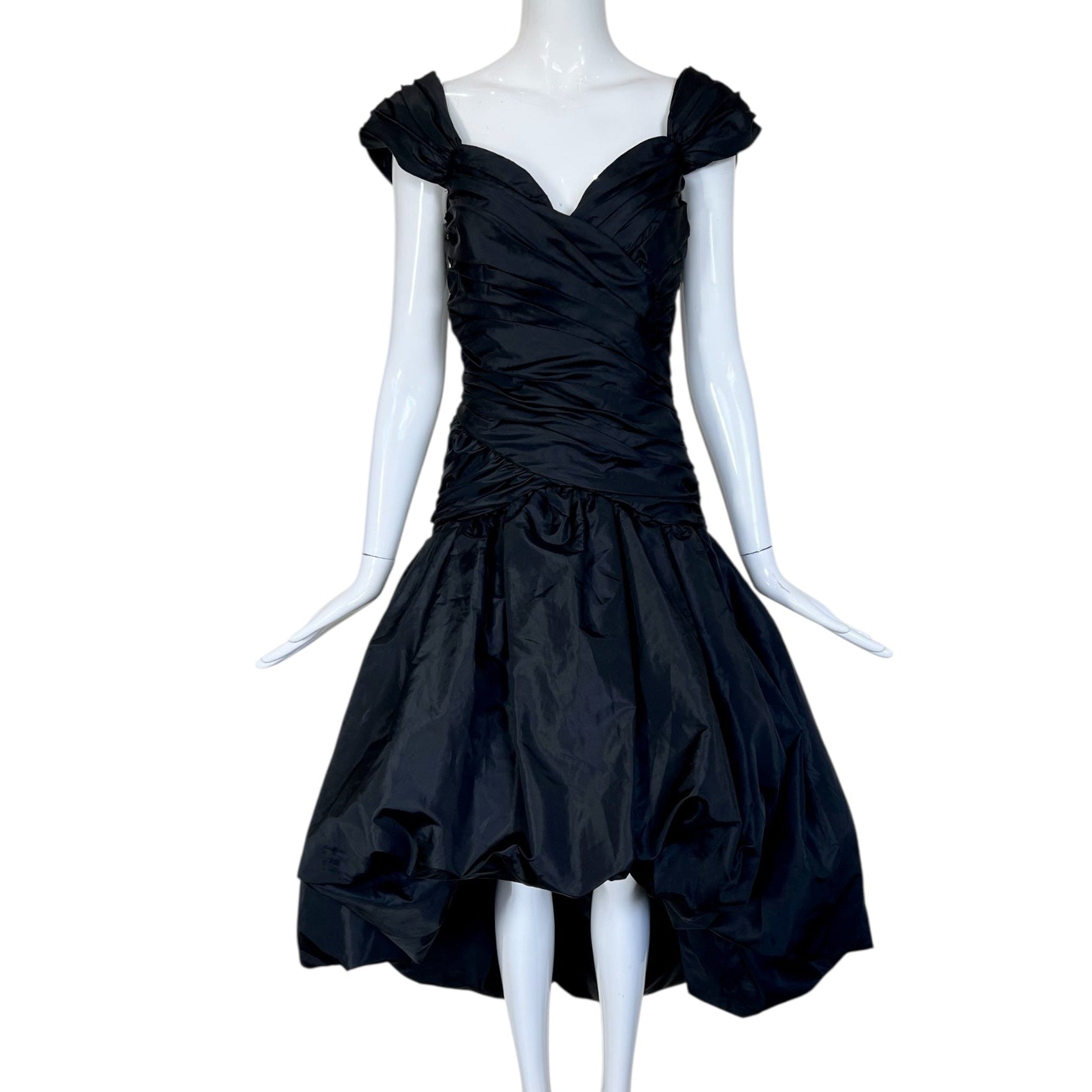1980's Black Taffeta High-Low Bubble Hem Cocktail Dress 1980's Black Taffeta High-Low Bubble Hem Cocktail Dress