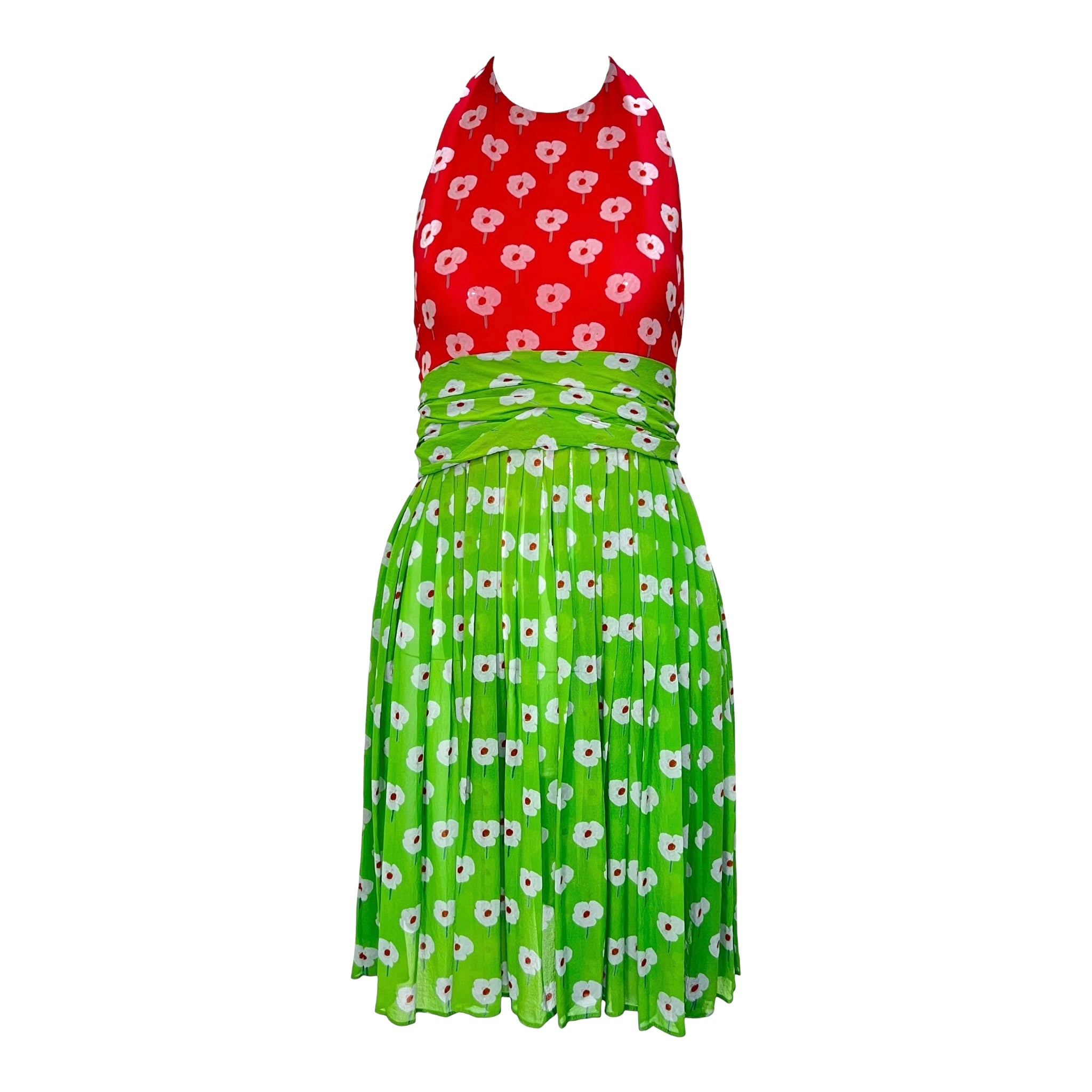 Bill Blass Resort 1973 Pink And Green Floral Silk Chiffon Mini Dress And Scarf Bill Blass Resort 1973 Pink And Green Floral Silk Chiffon Mini Dress And Scarf