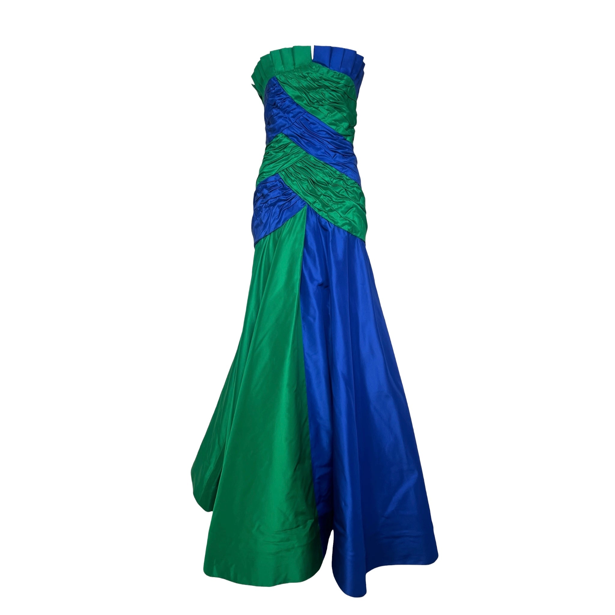 Arnold Scaasi 1987 Blue and Green Taffeta Strapless Gown with Stole – THE WAY WE WORE