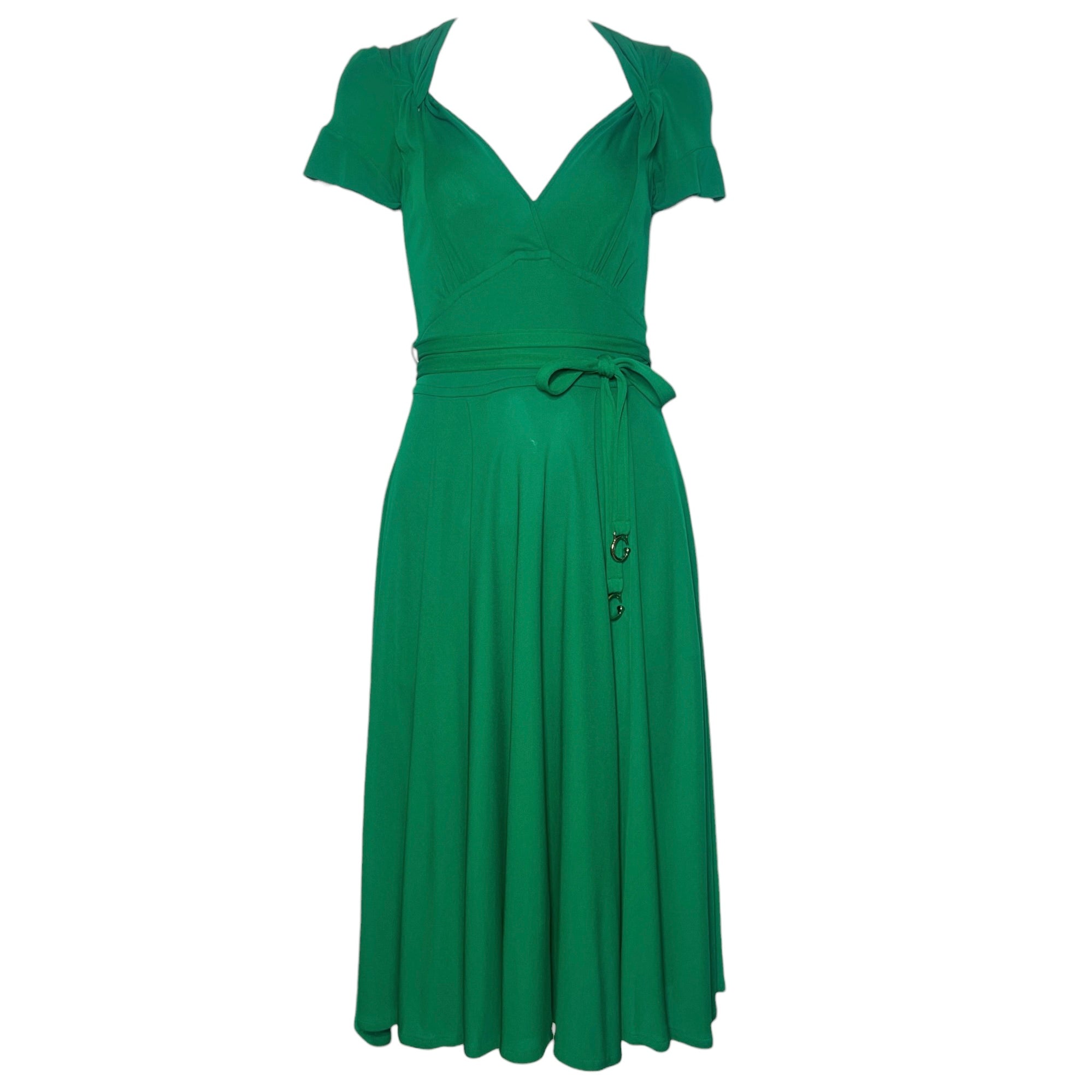 Gucci 2007 Kelly Green Matte Jersey Fit and Flare Dress
