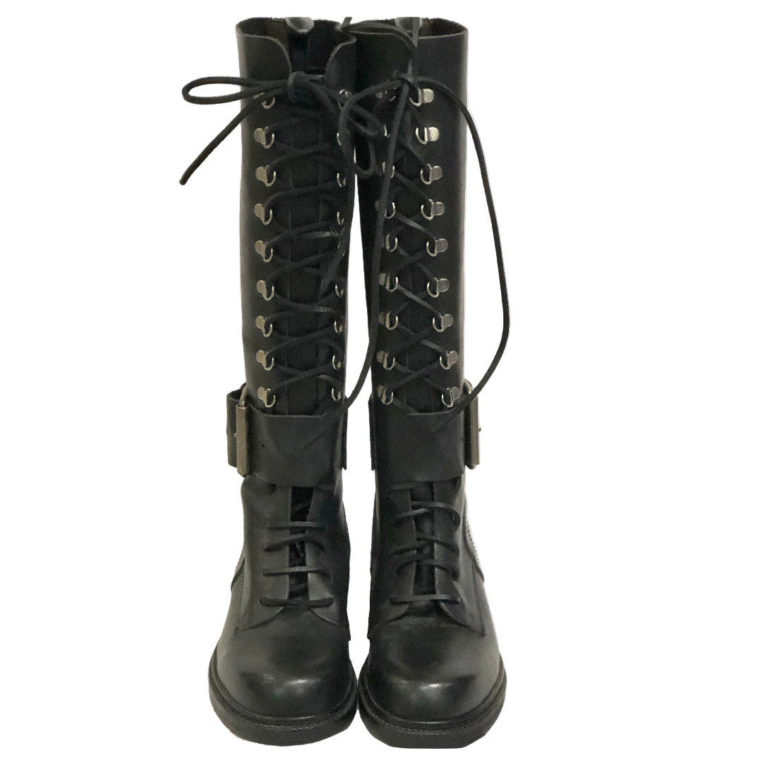 Dirk Bikkembergs 90s Tall Black Combat-Style Lace Up Boots with Dirk Bikkembergs 90s Tall Black Combat-Style Lace Up Boots with