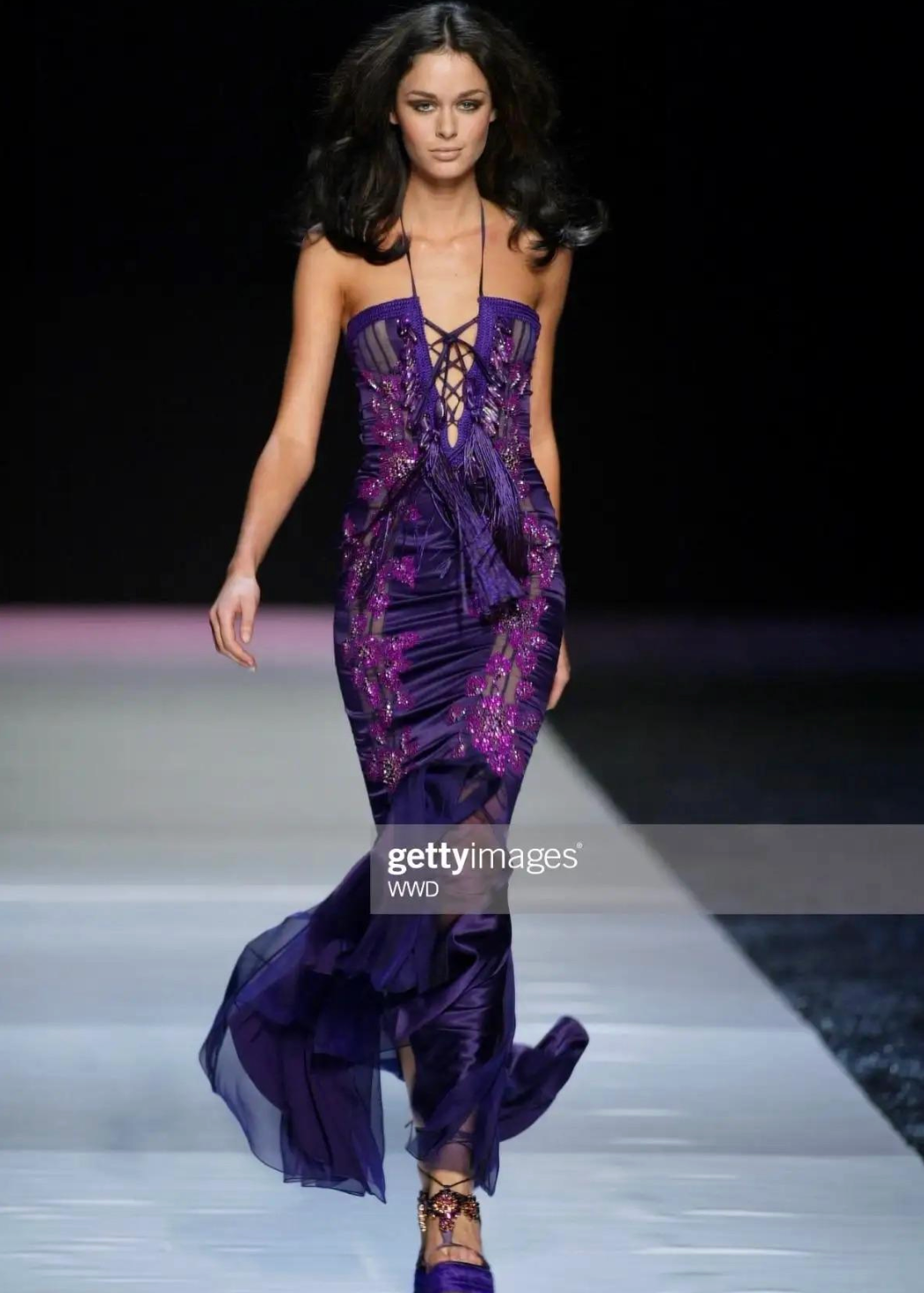 Emmanuel Unagro S/S 2005 Purple Rhinestone Lace-Up Gown, runway