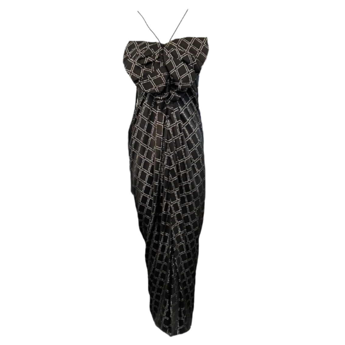 Galanos 1970's Black and Gold Satin Gown with Giant Bow Detail Galanos 1970's Black and Gold Satin Gown with Giant Bow Detail