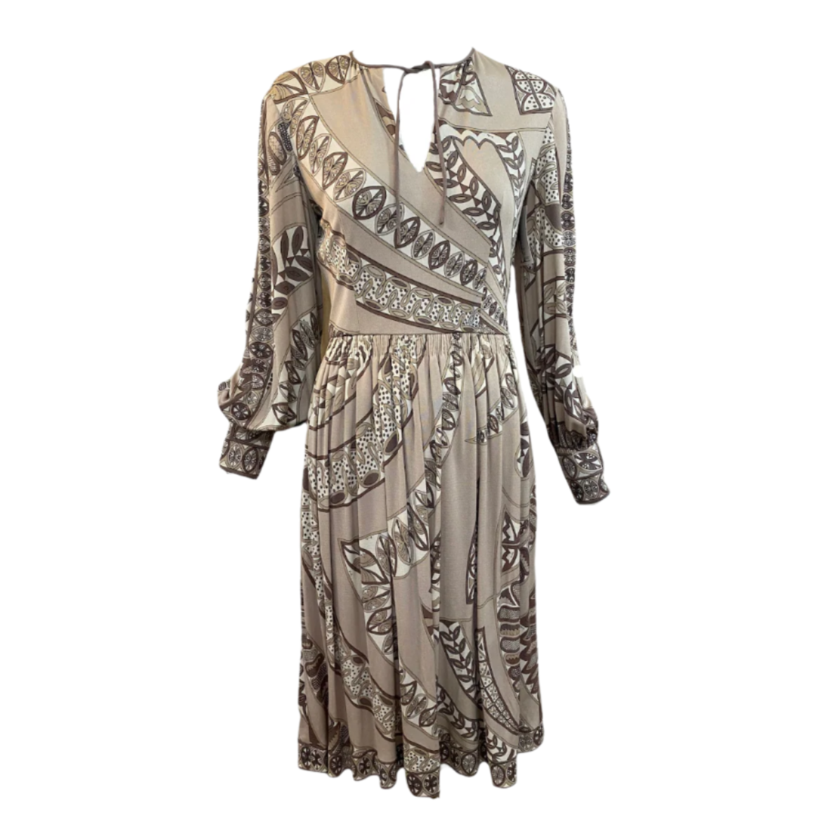 Emilio Pucci Late 1960's Beige and Brown Psychedelic Print Keyhole Dre THE WAY WE WORE Emilio Pucci Late 1960's Beige and Brown Psychedelic Print Keyhole Dre THE WAY WE WORE