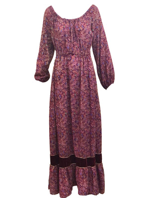 70s Peasant Maxi Dress in Burgundy Floral with Velvet Vest DRESS ONLY 4 of 6