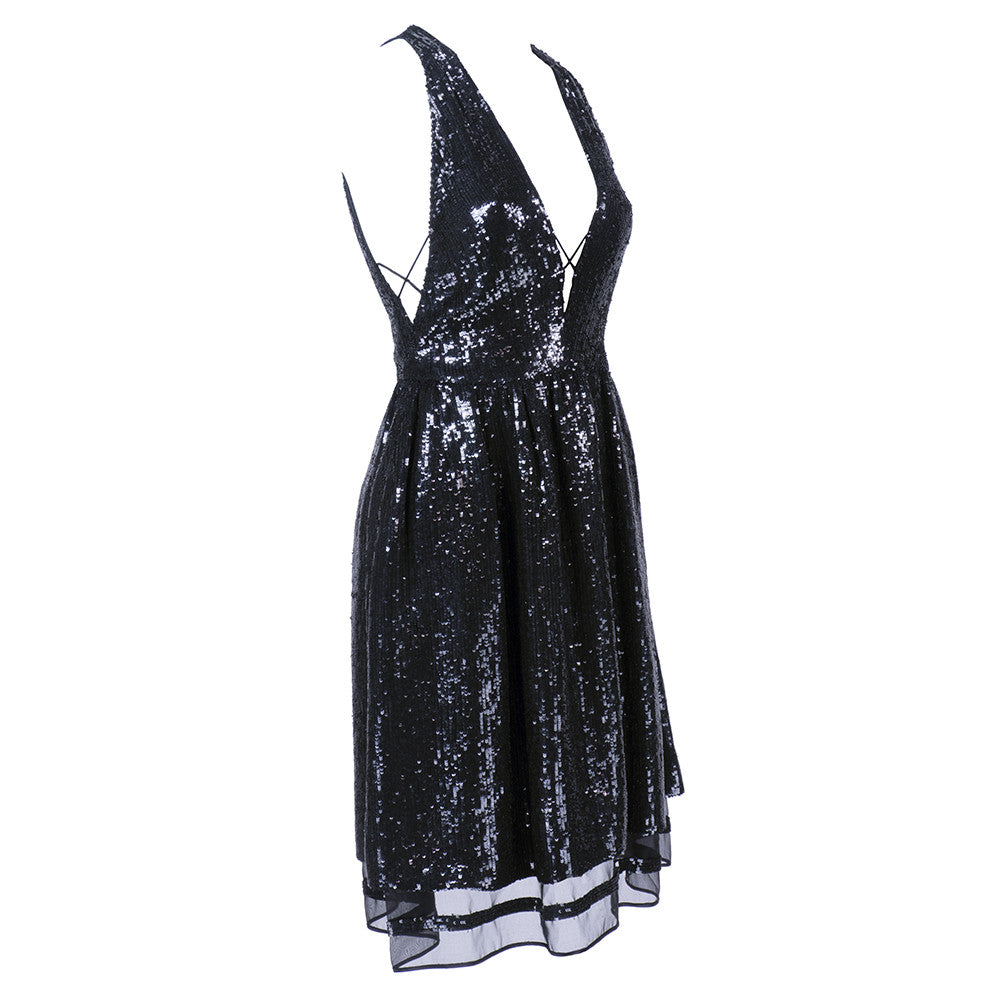 RALPH RUCCI Black Sequin Cocktail Dress, side
