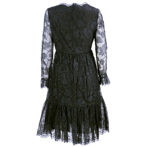 Vintage PARNIS 70s Black Silk Lace Cocktail Dress, back