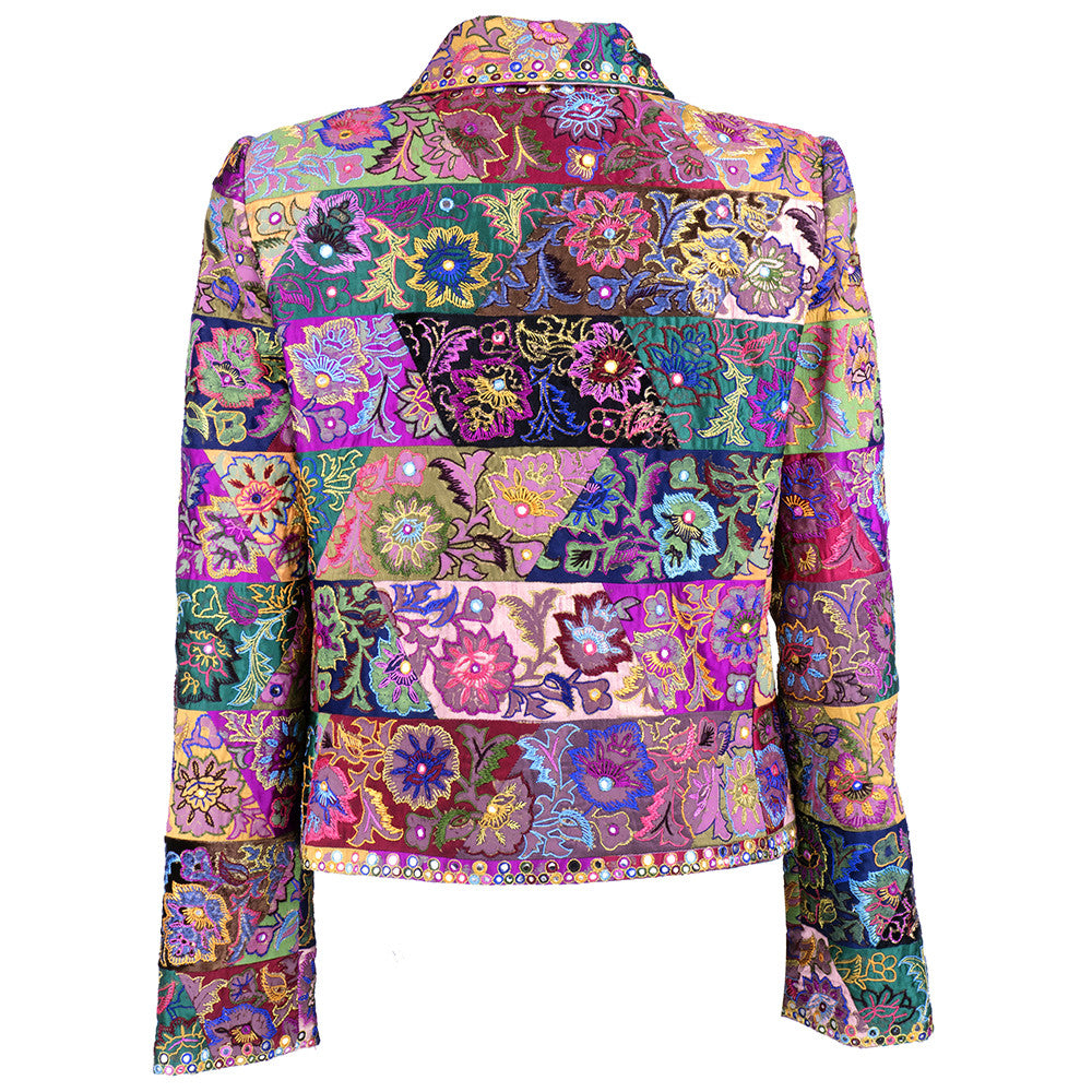 Vintage DE LA RENTA 80s Embellished Silk Patchwork Jacket