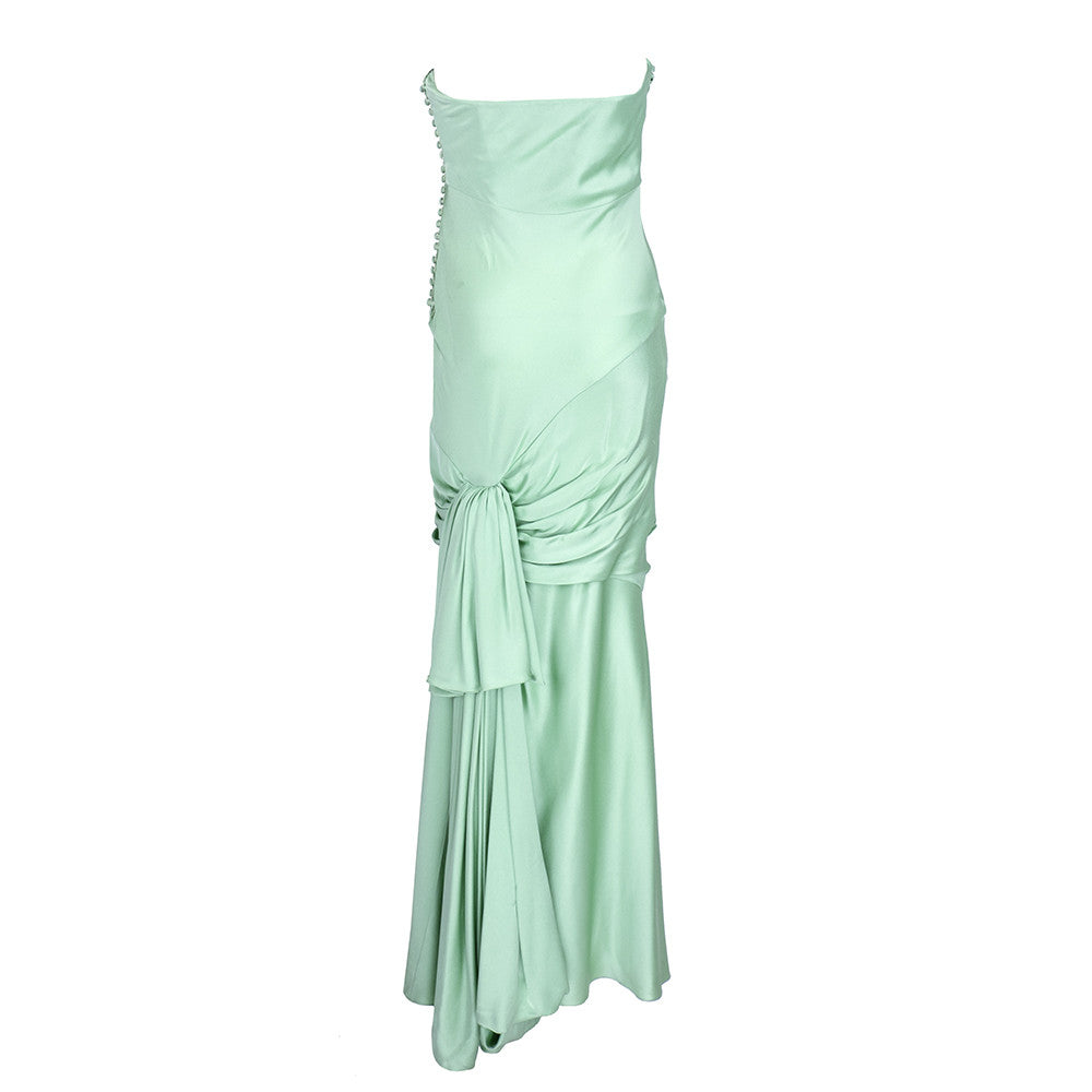 Unlabeled Galliano for Dior 30s Look Mint Green Satin Gown, back