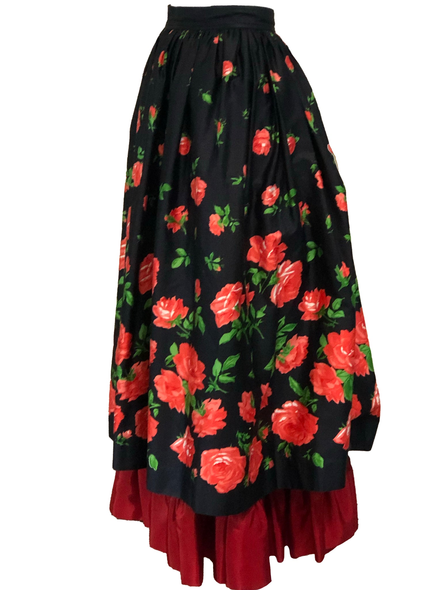 Saint Laurent Rive Gauche Layered Peasant skirt in Black and Red Floral  SIDE 2 of 4