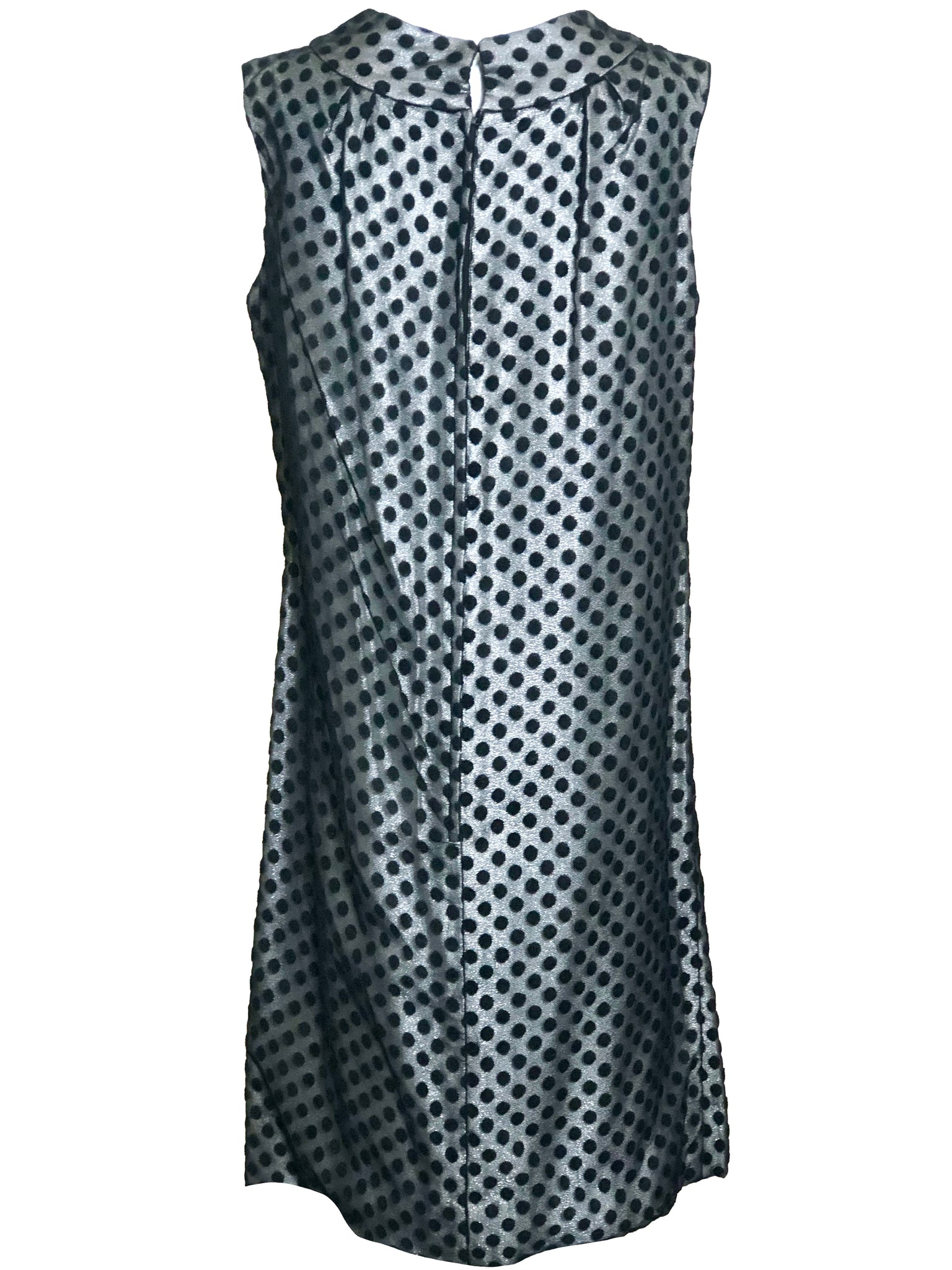 60s Dress Black Polka Dot Over Silver Lurex sheath BACK 3 of 6