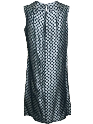 60s Dress Black Polka Dot Over Silver Lurex sheath BACK 3 of 6