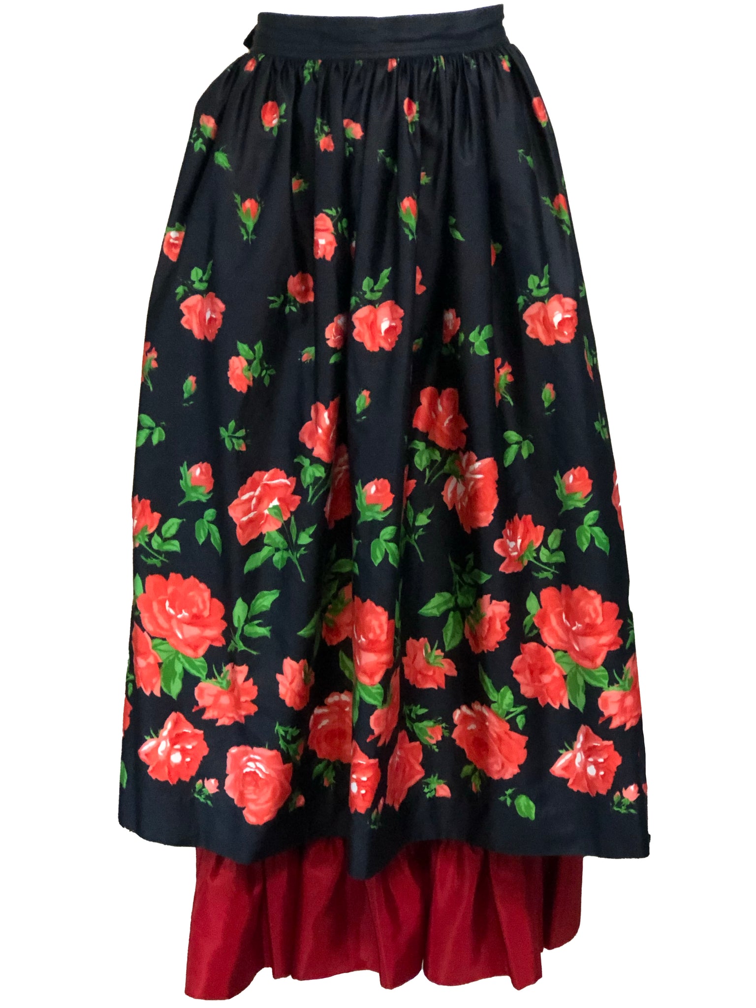 Saint Laurent Rive Gauche Layered Peasant skirt in Black and Red Floral  BACK 3 of 4