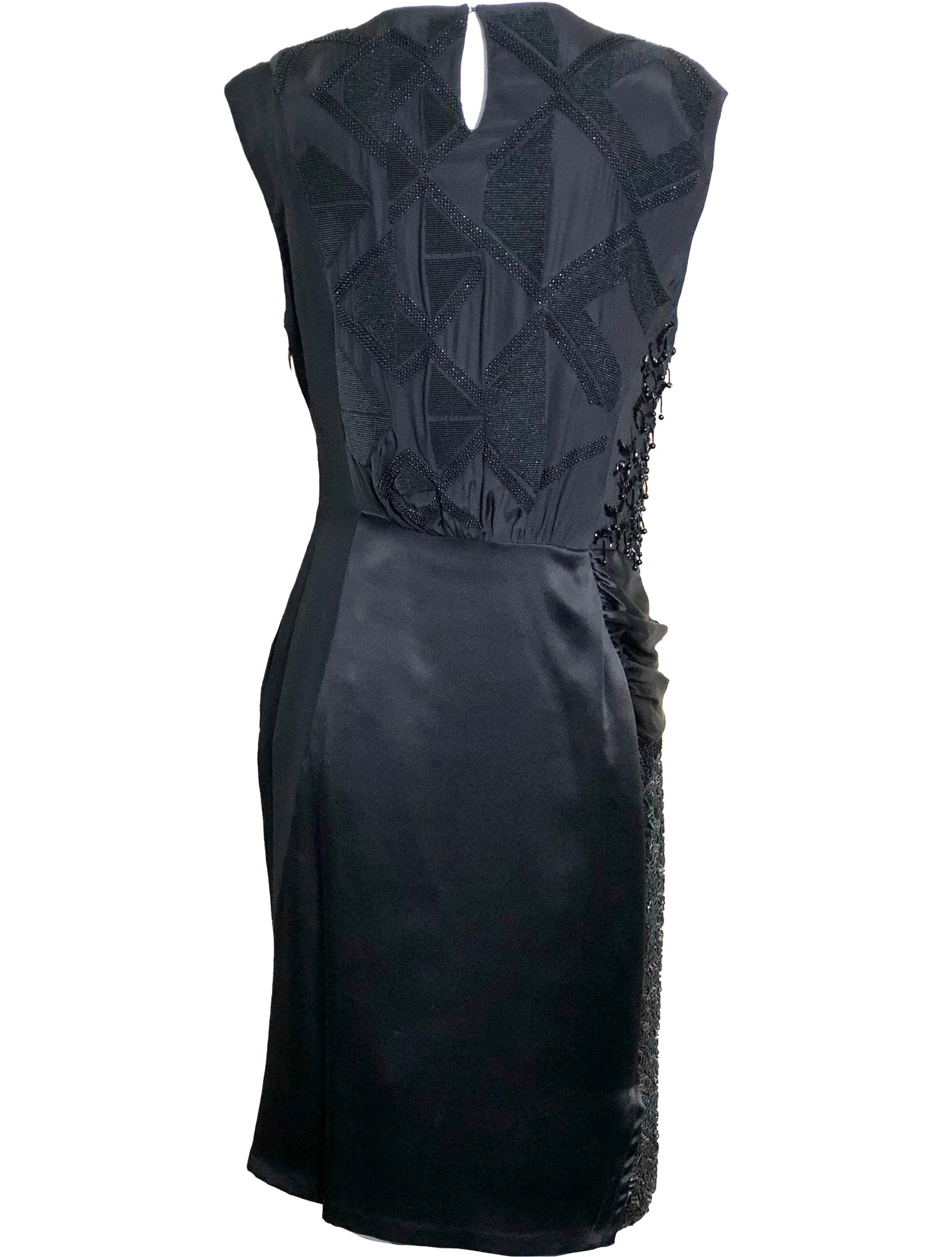 Dries Van Noten Early 2000s Black Silk Beaded Cocktail Dress BACK 3 of 5