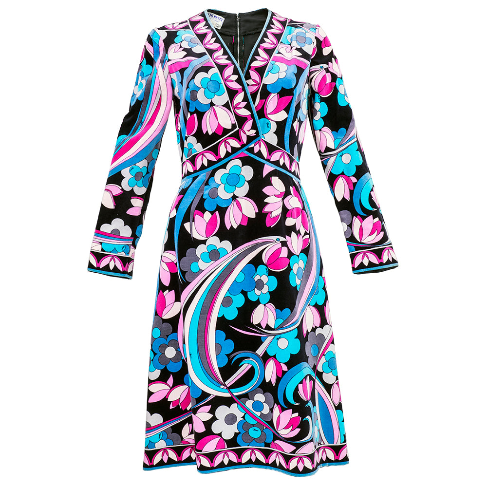 Emilio Pucci 1973 Velvet Psychedelic Floral Print Dress THE WAY WE WORE Emilio Pucci 1973 Velvet Psychedelic Floral Print Dress THE WAY WE WORE