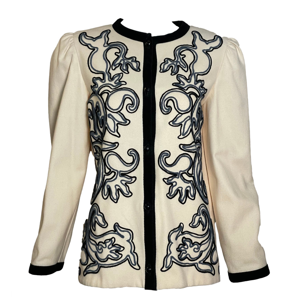 Lanvin Couture 80s Ivory Wool Jacket with Soutache  FRONT 1 of 5