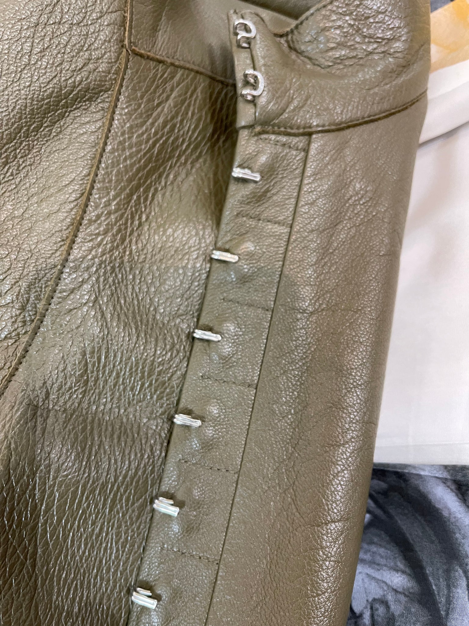  Louis Vuitton Olive Green Leather Coat Dress DETAIL 5 of 7