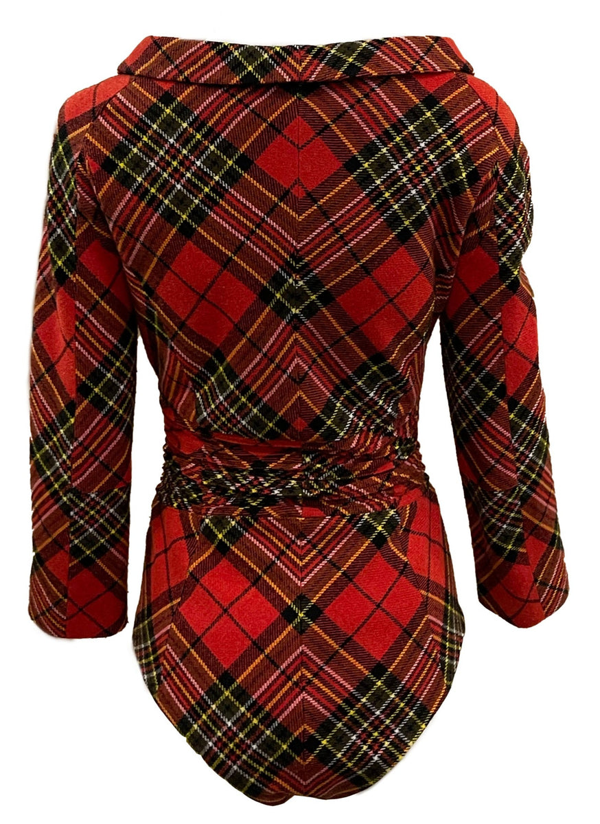 Junya Watanabe for Comme Des Garcons Red Plaid Wool Bodysuit