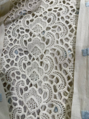 Edwardian White with Hand Embroidered Blue Polka Dot Lawn Dress, lace detail