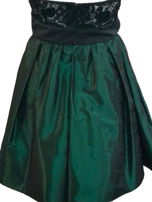 James Galanos 80s Emerald Green Taffeta and Lace Party Dress BACK 3 of 6