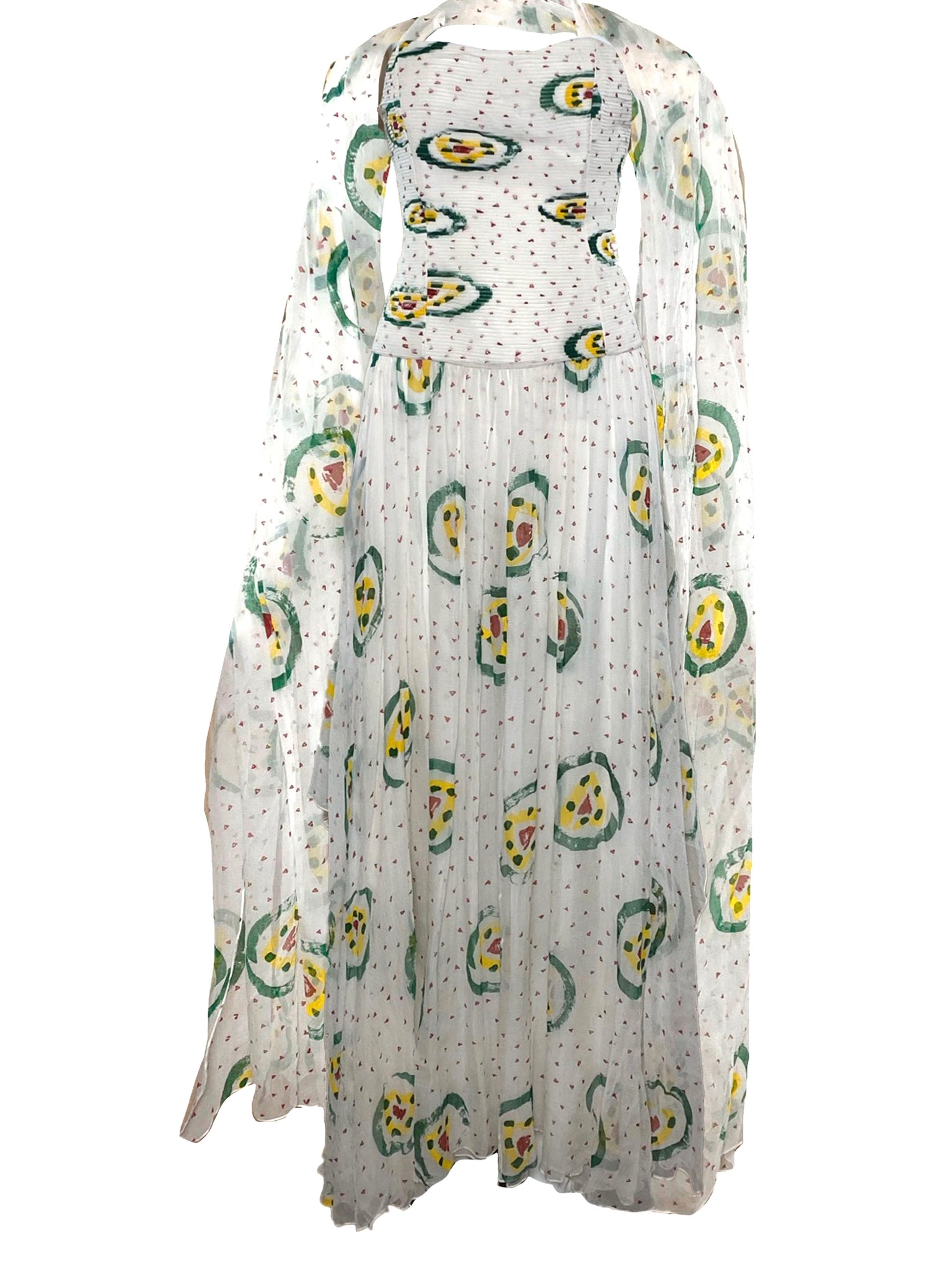 Yuki 80s White Strapless Chiffon Gown with Matching Wrap w/shawl