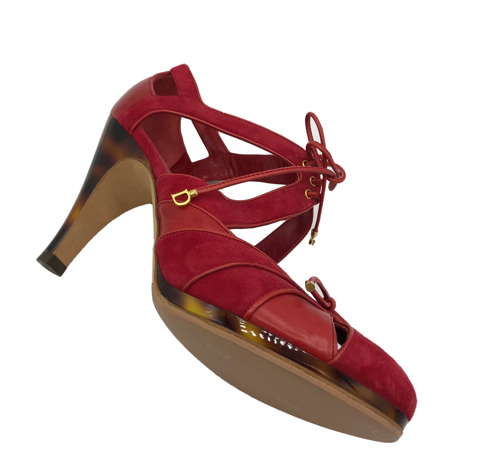 Dior Contemporary Tortoise Heeled Red Suede Shoes 3 of 6